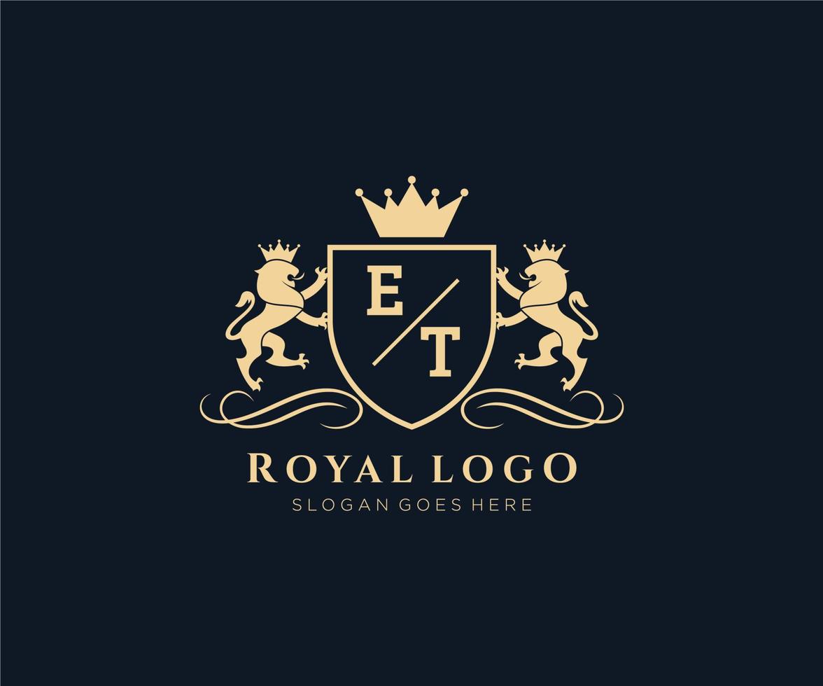 första et brev lejon kunglig lyx heraldisk, vapen logotyp mall i vektor konst för restaurang, kungligheter, boutique, Kafé, hotell, heraldisk, Smycken, mode och Övrig vektor illustration.