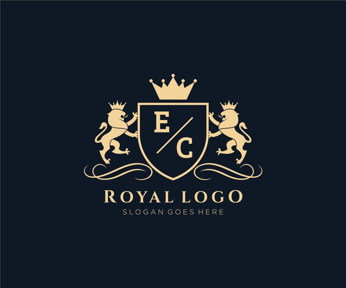 Initiale ec Brief Löwe königlich Luxus heraldisch, Wappen Logo Vorlage im Vektor Kunst zum Restaurant, Königtum, Boutique, Cafe, Hotel, heraldisch, Schmuck, Mode und andere Vektor Illustration.