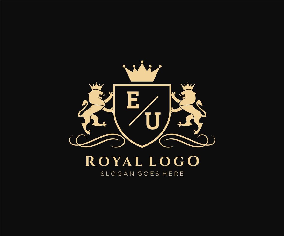 Initiale EU Brief Löwe königlich Luxus heraldisch, Wappen Logo Vorlage im Vektor Kunst zum Restaurant, Königtum, Boutique, Cafe, Hotel, heraldisch, Schmuck, Mode und andere Vektor Illustration.