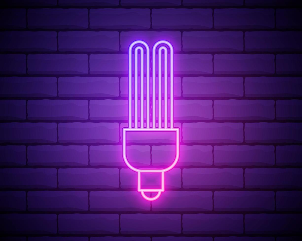 glödande neon lysrör glans ikon isolerad på tegelvägg bakgrund. energi och idé symbol. lampa elektrisk. vektor illustration