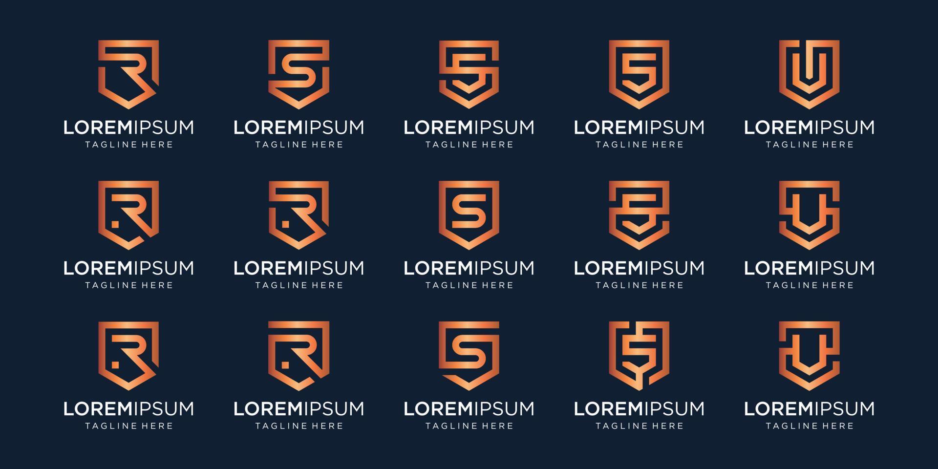 uppsättning av brev r s v monogram och skydda tecken kombination. linje konst logotyp design. symboliserar pålitlighet, säkerhet, kraft, säkerhet. lyx logotyp. vektor