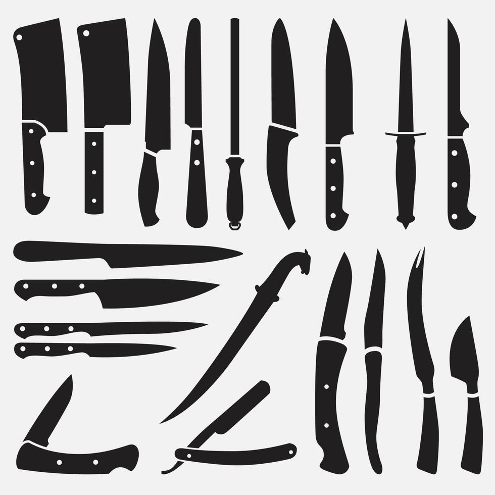 kniv silhuett vektor design mallar set