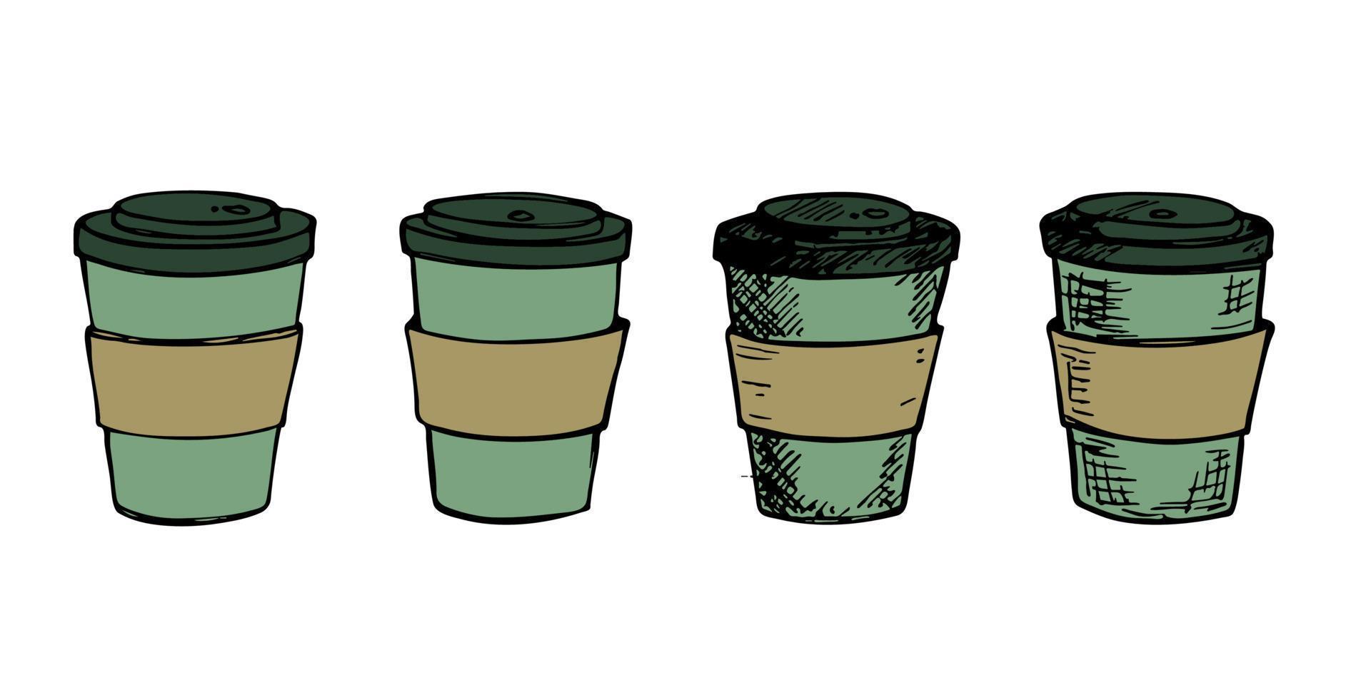 nette tasse tee- oder kaffeeillustration. einfache Cup-Cliparts. gemütliches Zuhause-Doodle-Set vektor