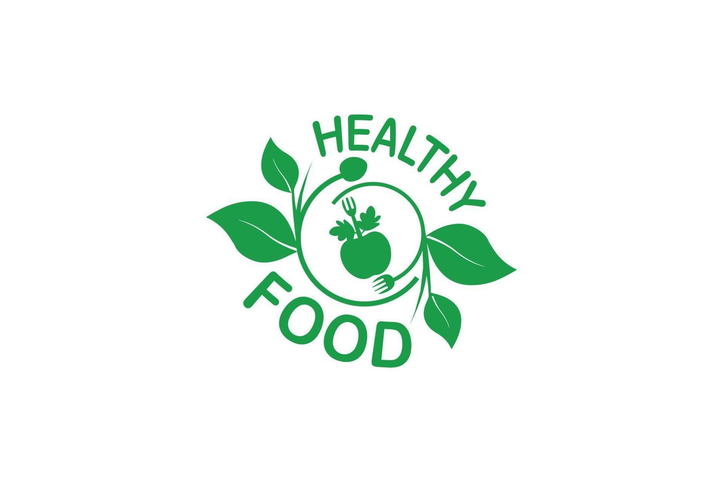 gesund Essen Logo Vorlage. Restaurant Logo. schnell Essen Logo. organisch Essen Vektor Design. Gabel, Löffel, und Blätter Logo