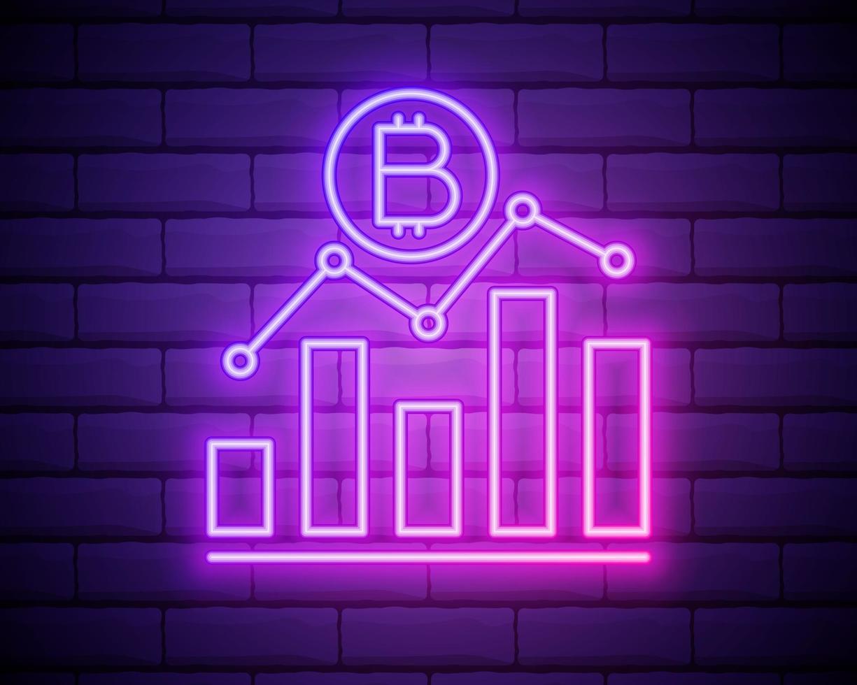 kryptovalutor går upp ikonen. element i bitcoin blockchain i neon stil ikoner. enkel ikon för webbplatser, webbdesign, mobilapp, informationsgrafik isolerad på tegelvägg vektor