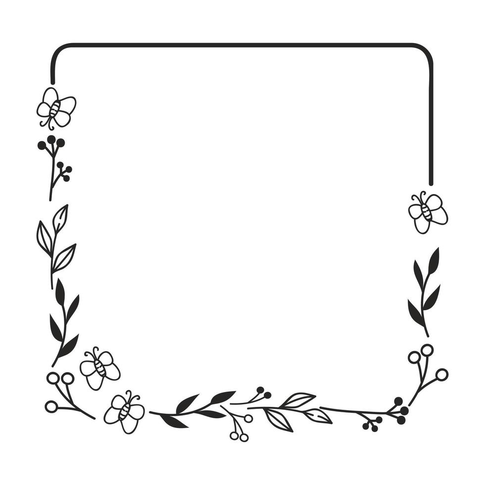 Hand gezeichnet Blumen- Kranz. botanisch Frames von wild Blumen, Kräuter, Geäst zum Hochzeit Dekoration, Design Projekte. Vektor Illustration.