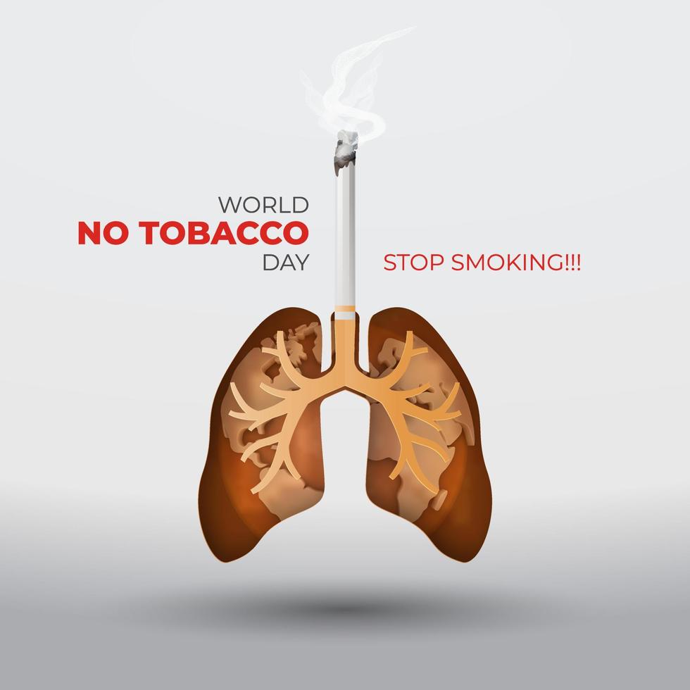 sluta rökning design. värld Nej tobak dag begrepp illustration med lunga och cigarett vektor