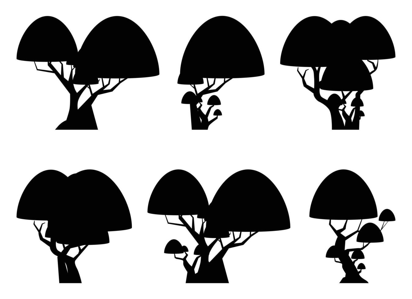 tecknad serie träd silhuett samling isolerat på vit. skog träd vektor illustration