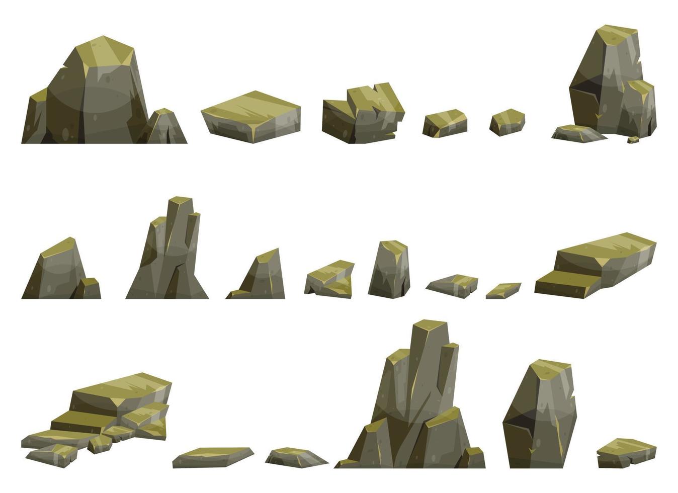 tecknad serie stenar samling isolerat på vit. bitar av berg sten och öken- stenar vektor illustration