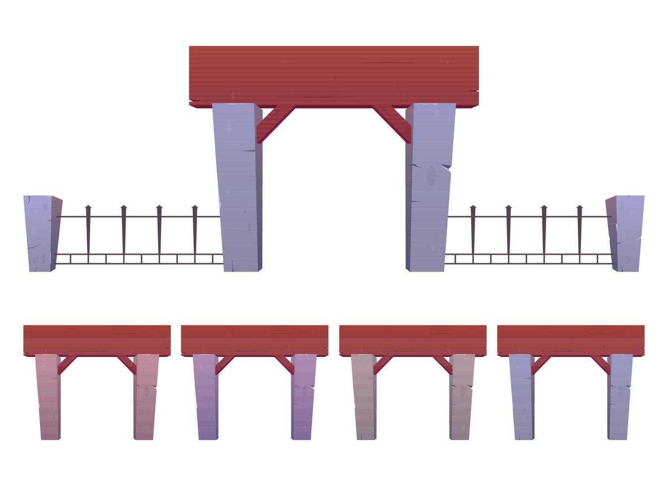 grindar och staket tillverkad från betong, trä och stål i tecknad serie stil. vektor illustration isolerat på vit