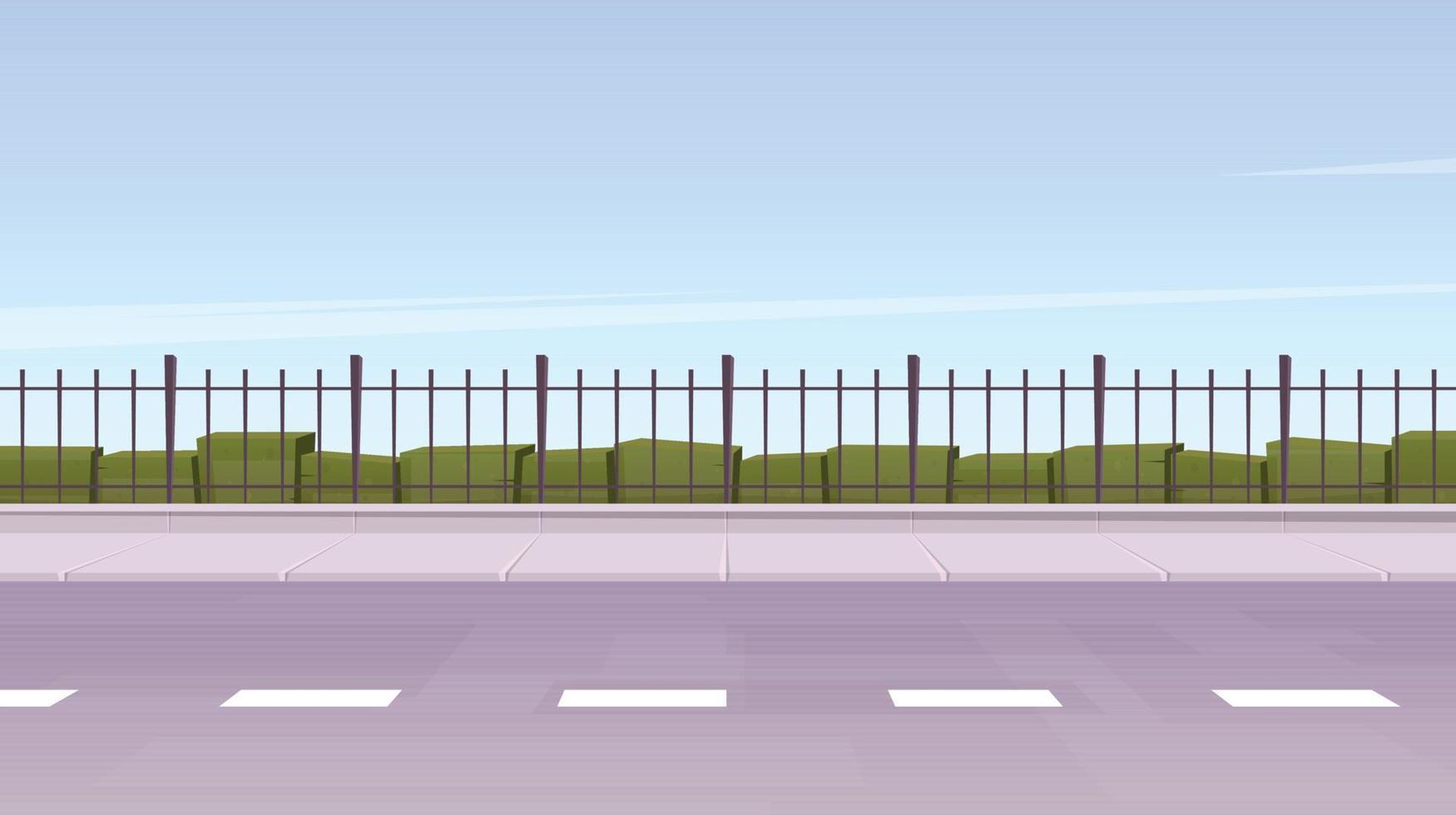 stad gata landskap med parkera staket och grön växter vektor illustration