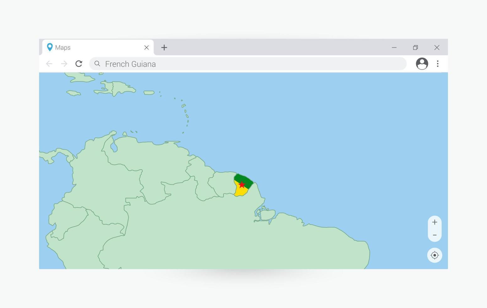 Browser Fenster mit Karte von Französisch Guayana, suchen Französisch Guayana im Internet. vektor