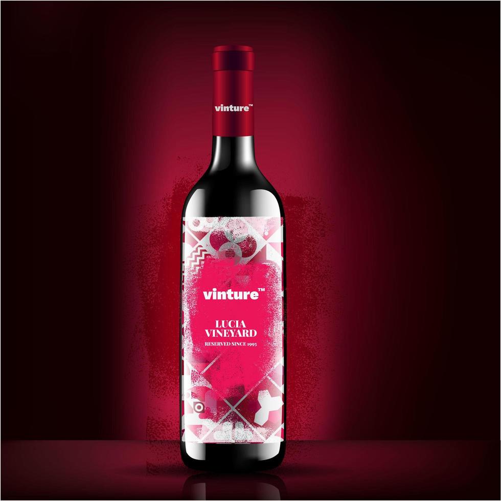 Weinflaschenvektor, Rotweinflaschenetikett-Konzeptdesign, buntes Rotweinverpackungsdesign vektor