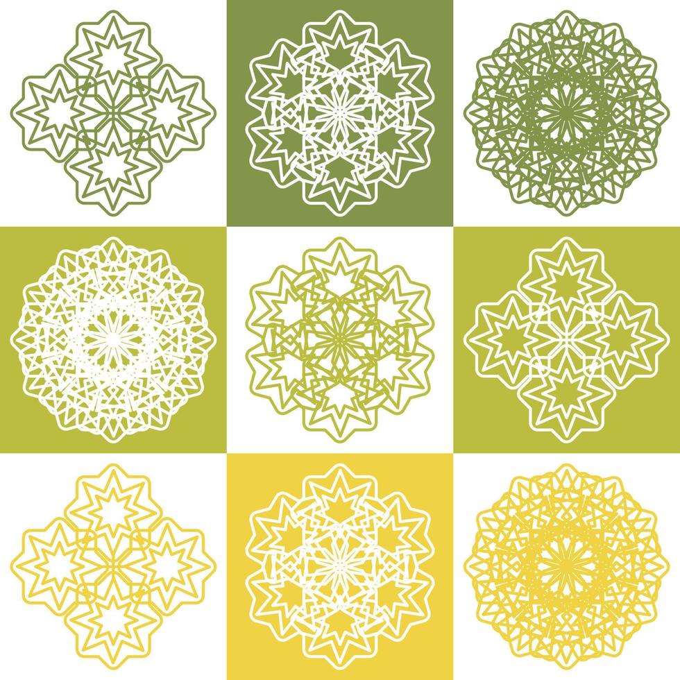 vektor uppsättning av abstrakt mandala design illustrationer, ornament i etnisk stil. islamic gräns bakgrund