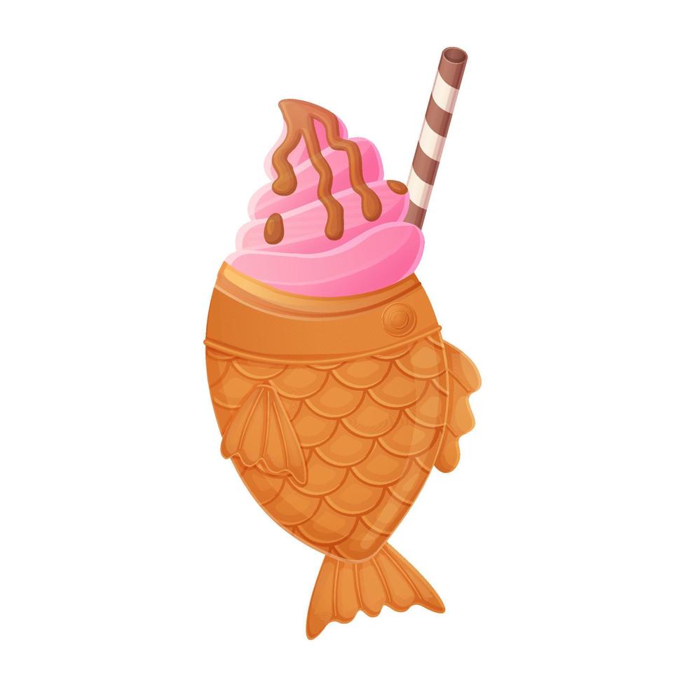 japanisch Taiyaki Eis Creme. asiatisch Essen Illustration isoliert auf Weiß Hintergrund im Karikatur Stil. vektor