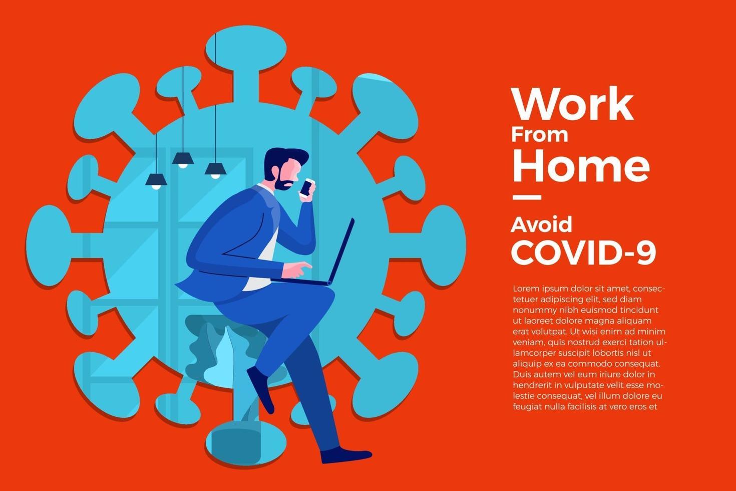 Coronavirus (COVID-19. Das Unternehmen ermöglicht es Mitarbeitern, von zu Hause aus zu arbeiten, um Viren zu vermeiden vektor