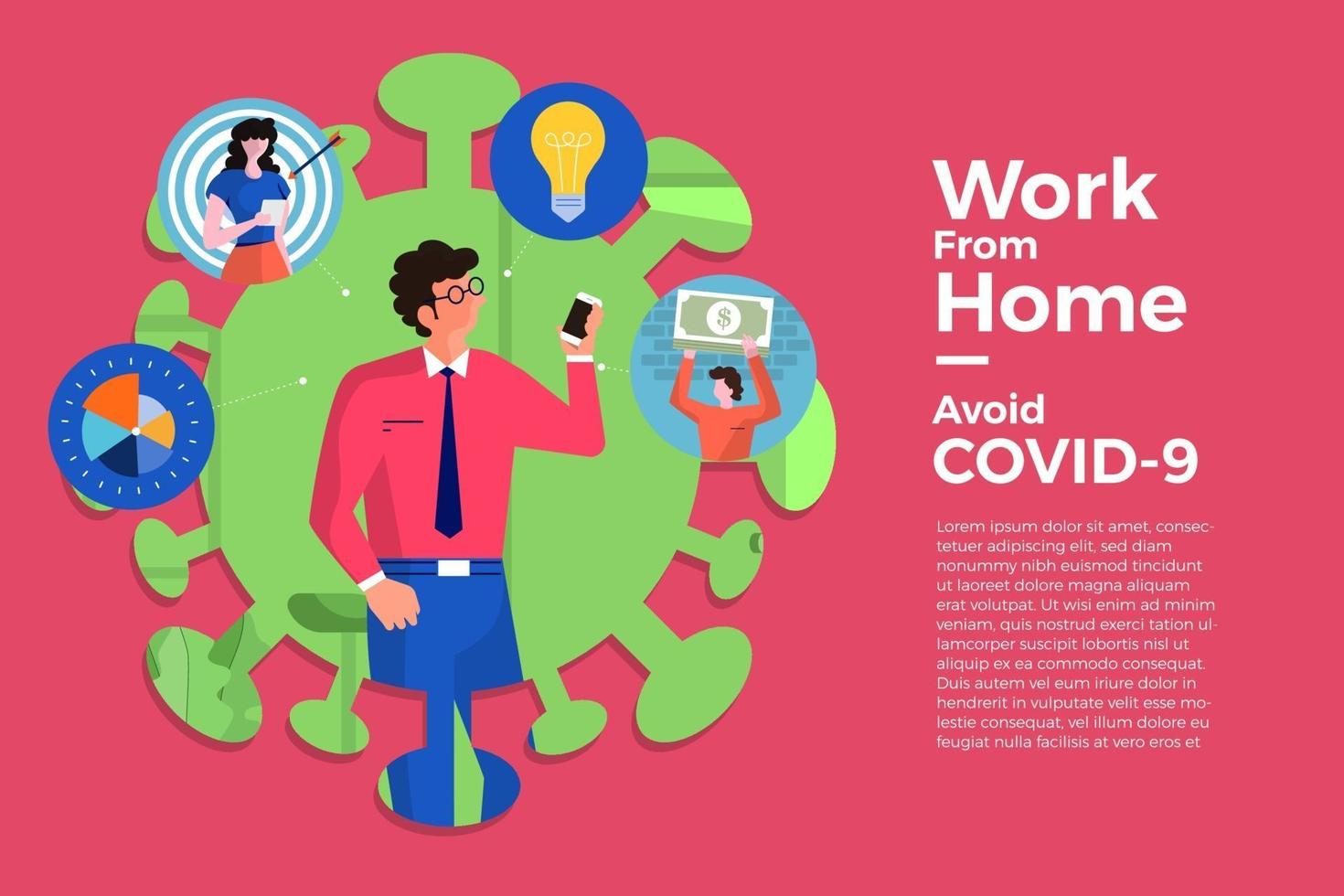 coronavirus (COVID-19. företaget tillåter anställda att arbeta hemifrån för att undvika virus vektor