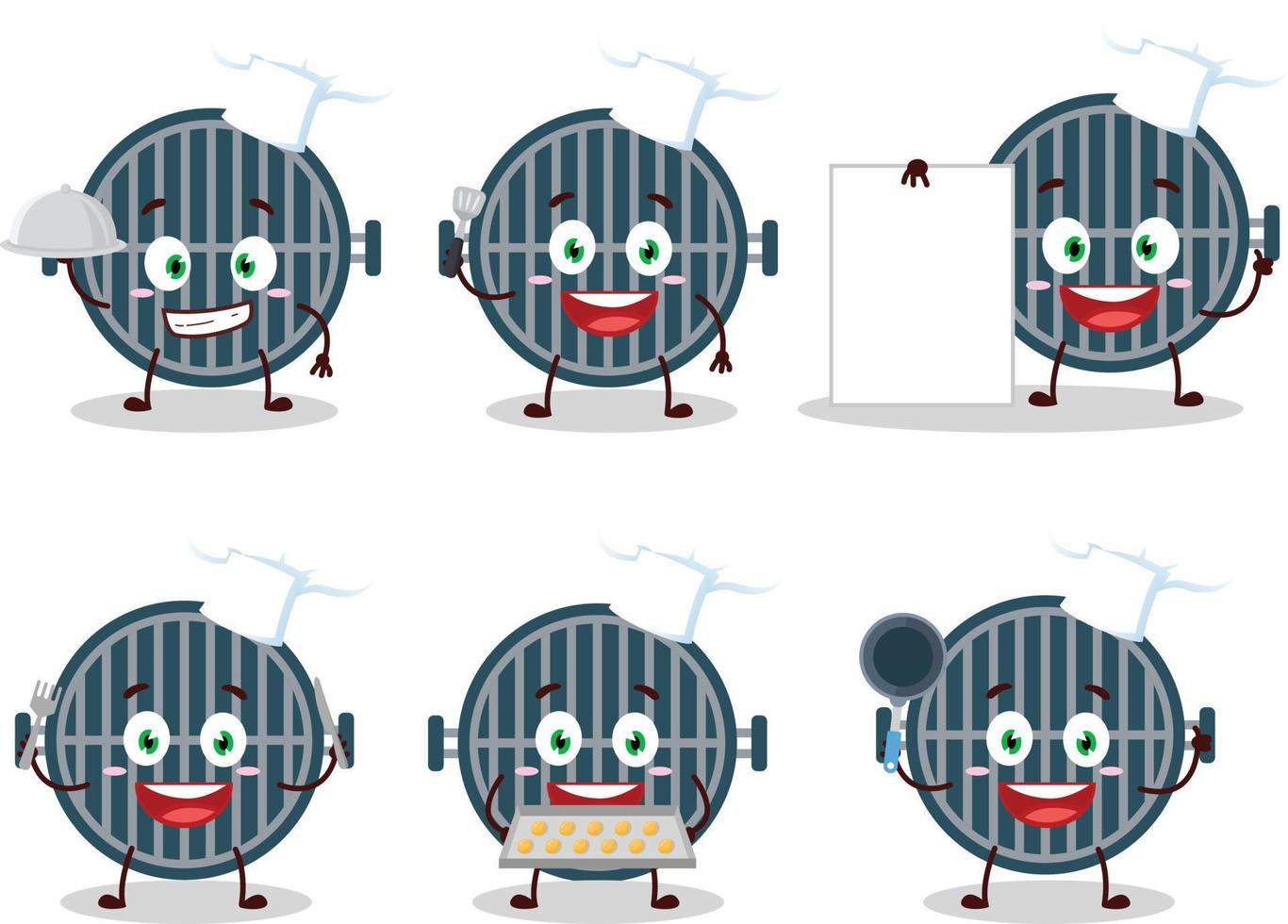 Karikatur Charakter von Grill mit verschiedene Koch Emoticons vektor