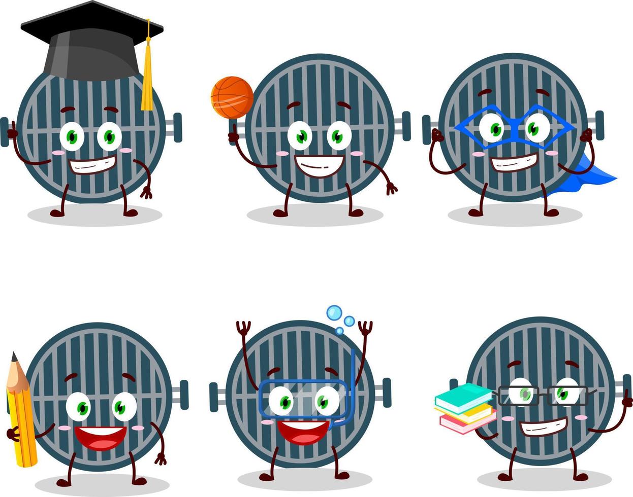 Schule Schüler von Grill Karikatur Charakter mit verschiedene Ausdrücke vektor