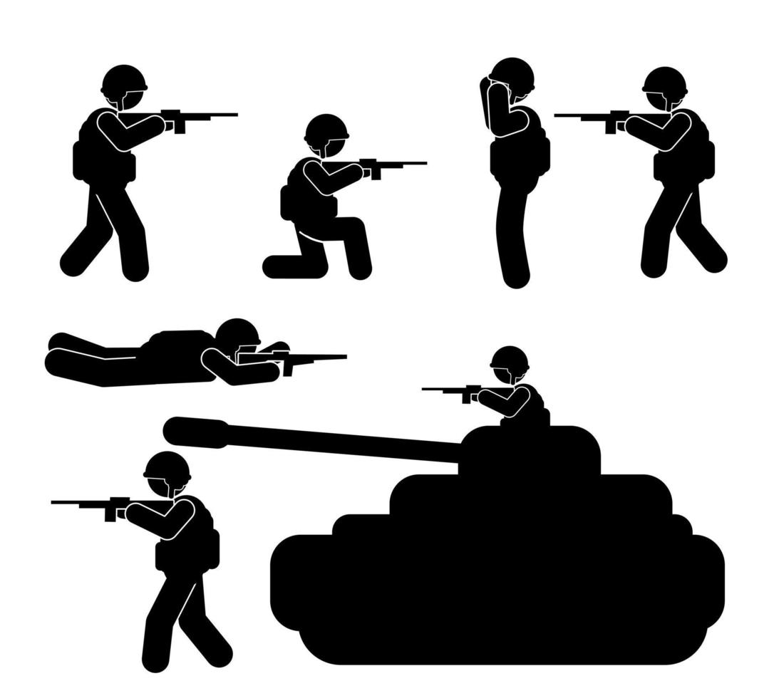 Militär- Vektor Illustration, Heer Soldaten, Militär- Silhouetten ,Krieg Illustration