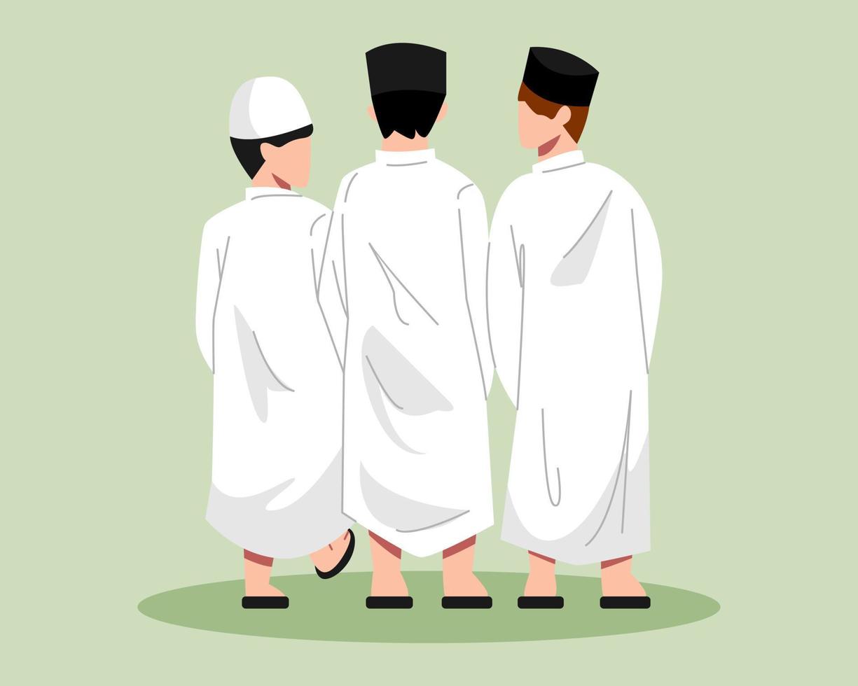 en grupp av muslim Pojkar är gående och talande tillbaka se. platt vektor illustration.