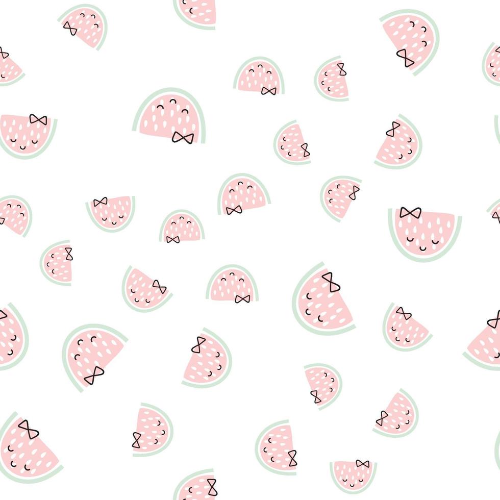 nahtloser Hintergrund mit rosa Wassermelonenscheiben. süßes Fruchtmuster. skandinavische Illustration des Sommerlebensmittelvektors. Design für Baby Textilien, Tapeten, Web, Stoff und Dekor vektor