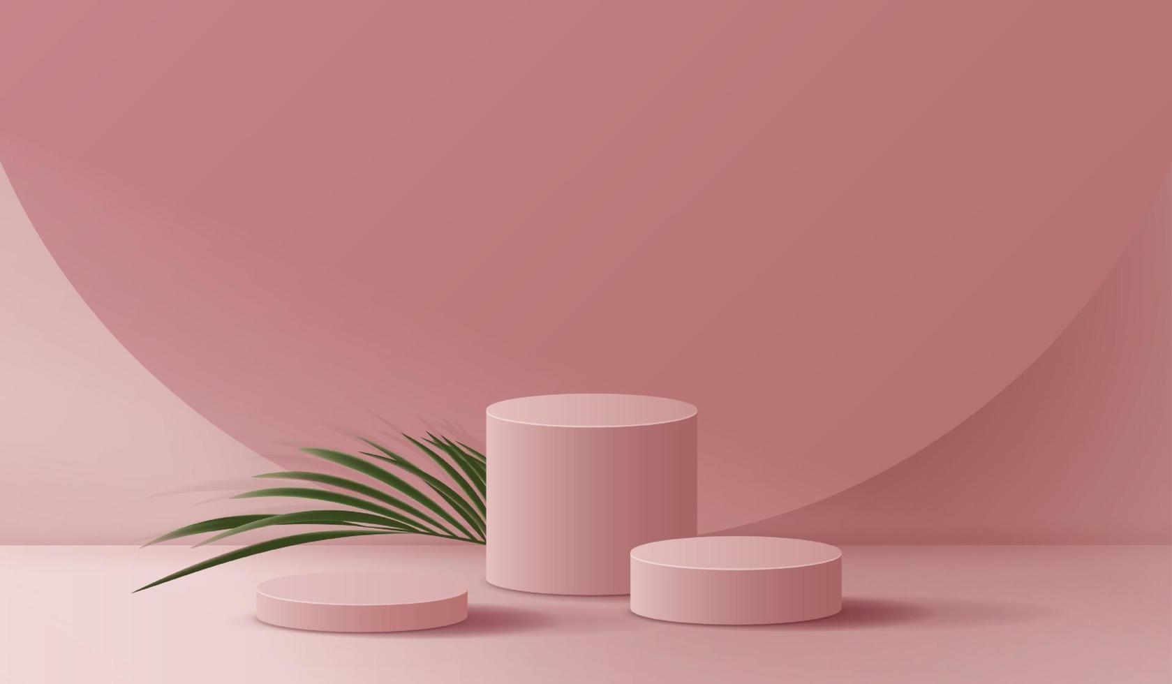 minimal kosmetisch Rosa Hintergrund und Prämie Podium Anzeige zum Produkt Präsentation branding und Verpackung Präsentation. Studio Bühne mit Schatten von Blatt Hintergrund. Vektor Design.