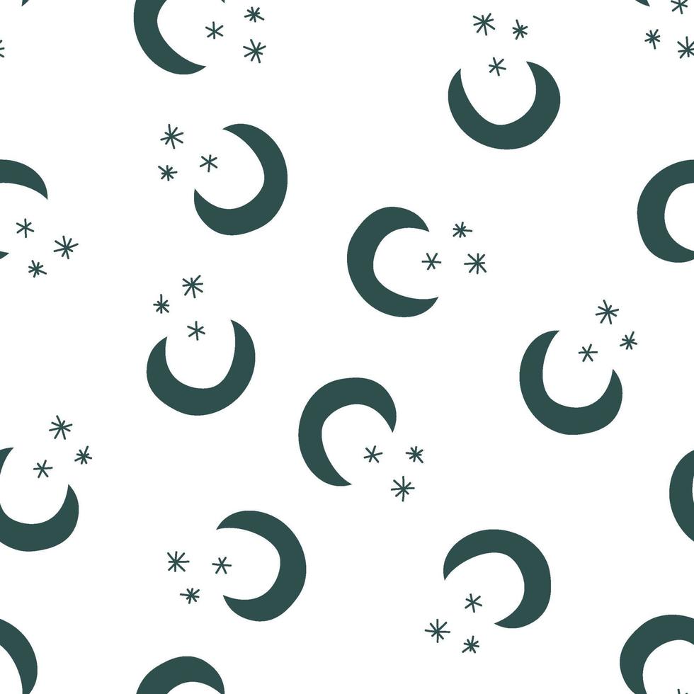 vektor sömlös nattmönster med måne och stjärnor. abstrakt form konsistens. himmelens effekt. formgivningsmall för tapeter, omslag, tyg, textilillustration