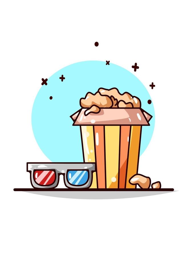 3D-Brille und Popcorn-Illustration vektor