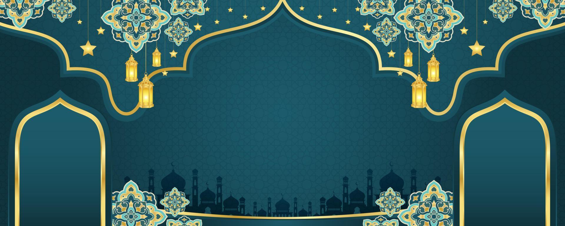 islamisch Ornament Vorlage zum Hintergrund, Banner, Poster, Startseite Design, Umschlag, Sozial Medien füttern. Ramadan kareem und eid Mubarak 2023 Gruß Konzept, Blau Hintergrund, Muslim Laterne, Muster vektor