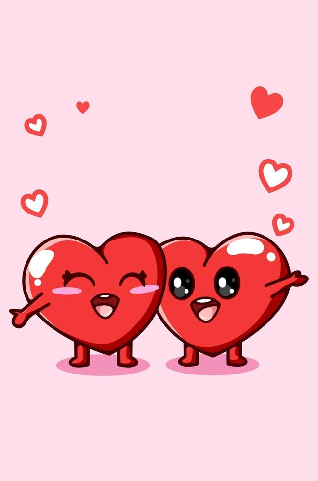 kawaii två hjärtan som omfamnar varandra tecknad illustration vektor
