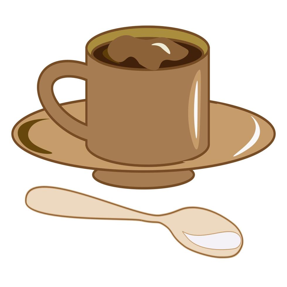 kaffe uppsättning. en kopp och en kaffe pott med socker och en sked på en fat. kaffe affär illustration baner affisch företag kort. vektor