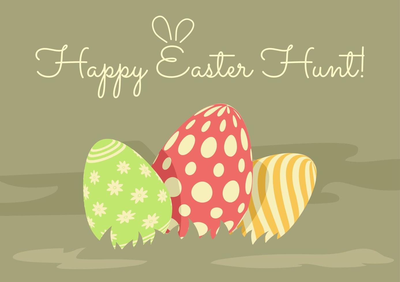 Ostern Urlaub Gruß mit dekoriert Eier im das Gras, Christentum traditionell Urlaub Einladung, Poster, Feier Karte. vektor