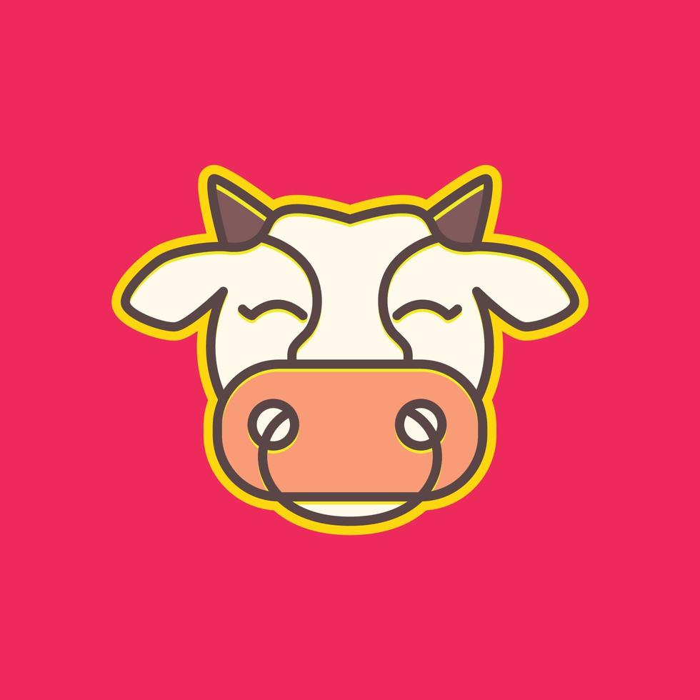 djur- bruka nötkreatur boskap fett kor huvud mjölk nötkött söt leende maskot tecknad serie färgrik logotyp design vektor