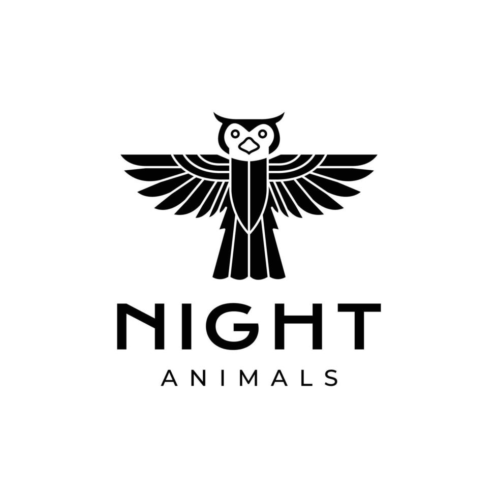 flygande fågel nattlig frihet behornad Uggla modern geometrisk svart logotyp design vektor