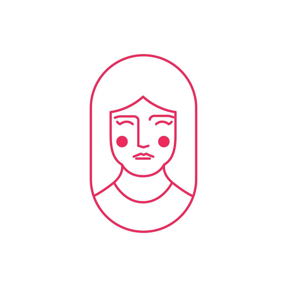 Schönheit Gesicht asiatisch Mädchen lange Haar Kultur Linie Kunst Oval gerundet minimal Logo Design Vektor