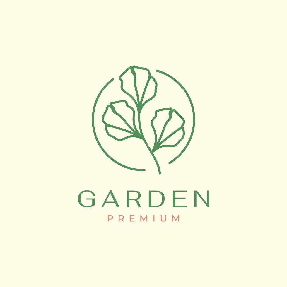 Pflanze Blätter Schönheit Blumen- Gartenarbeit Florist Kreis minimalistisch Logo Design Design vektor