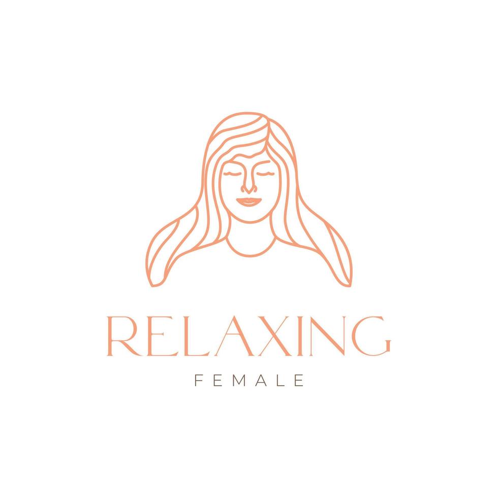 Schönheit am längsten Haar Frauen Behandlung Salon Haut Pflege entspannen Maskottchen minimal Logo Design Design vektor