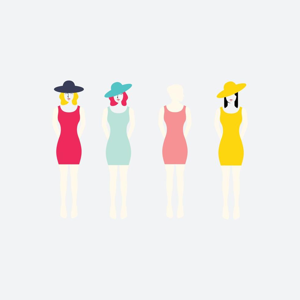 uppsättning mode klänning cirkel hatt kvinnor kvinna feminin skönhet abstrakt färgrik modern logotyp design vektor