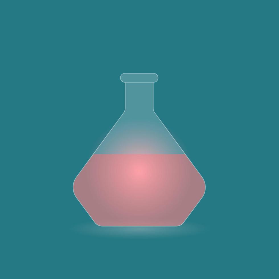 laboratorium glas med flytande inuti, vektor illustration. glasmorfism design stil.