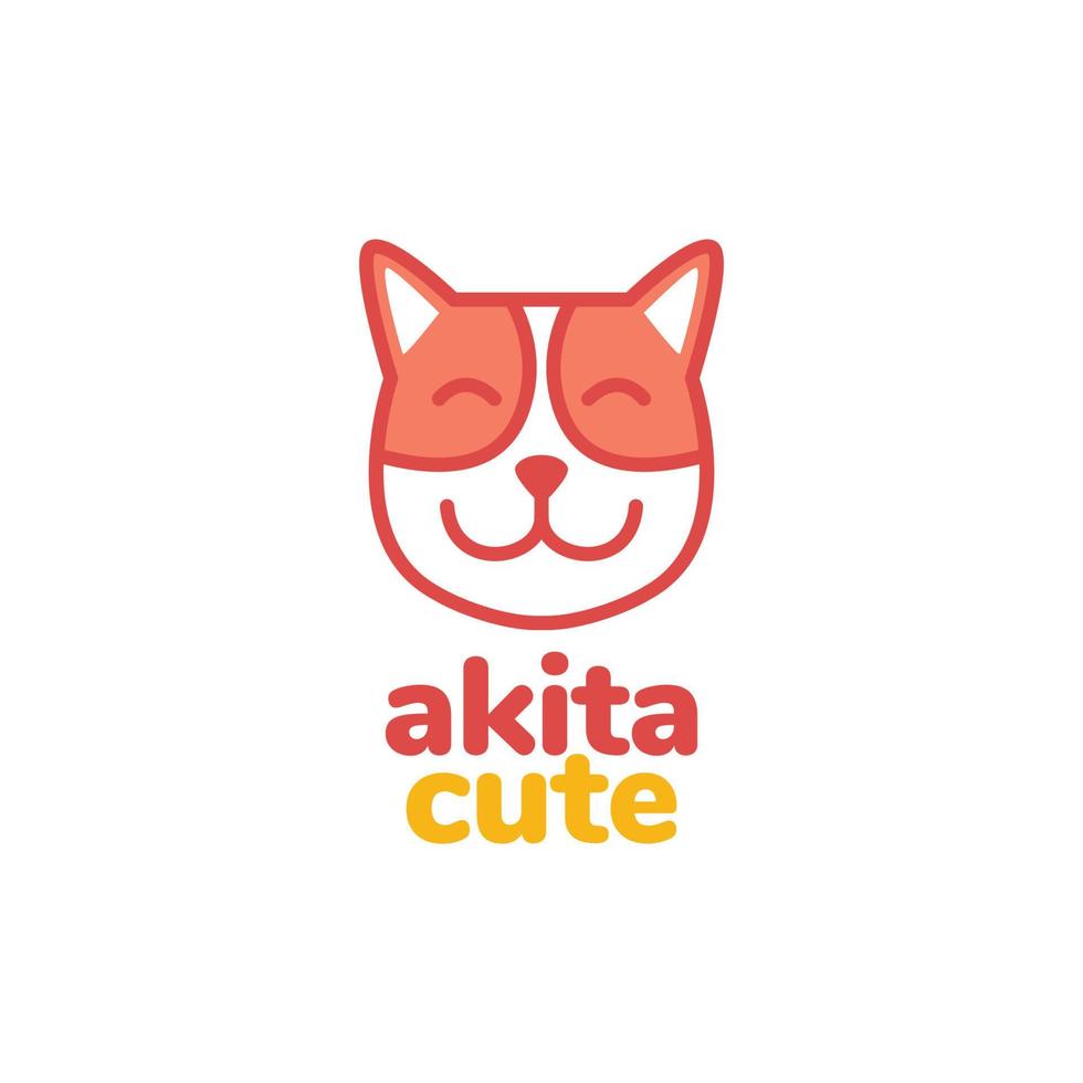 Tier Haustiere Hund Eckzahn Pfote Hündchen Akita süß Maskottchen Lächeln Kopf bunt Logo Design Vektor