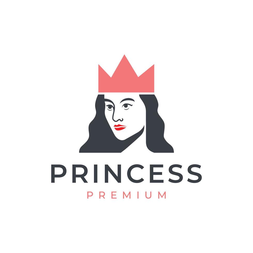 skön ansikte kvinna prinsessa längst hår krona maskot logotyp design vektor