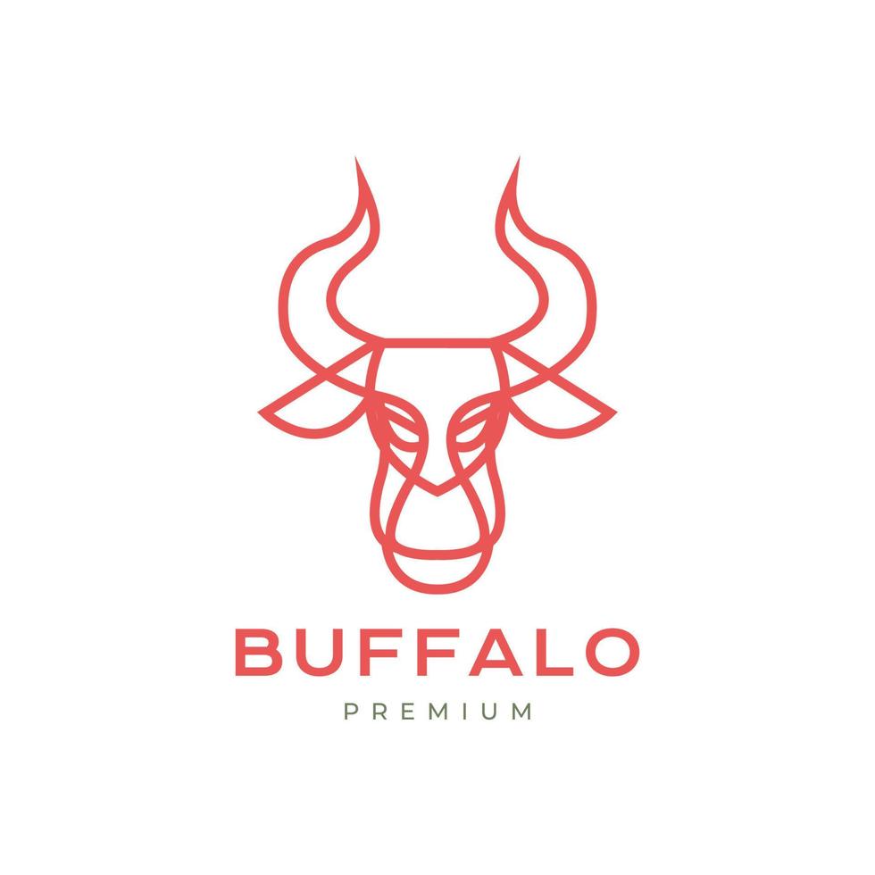 ansikte stark behornad buffel nötkreatur boskap linje modern minimal logotyp design vektor