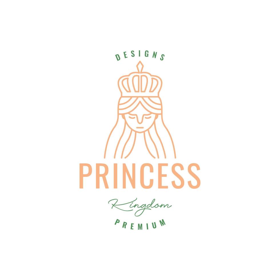 Maskottchen Karikatur Gesicht Prinzessin Schönheit Krone Königreich Linie Hipster feminin Logo Design Vektor