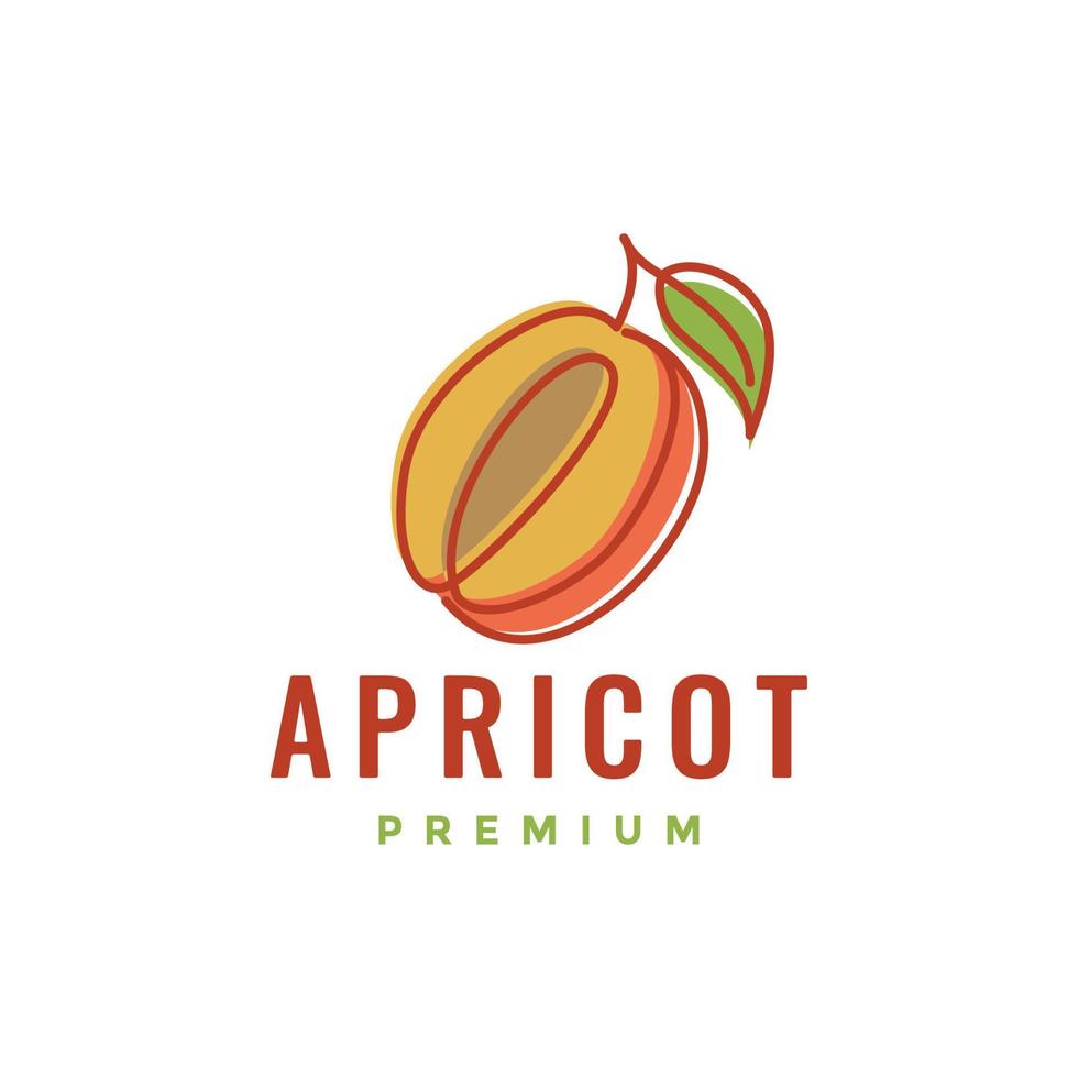 färsk frukt aprikos linje konst färgrik abstrakt logotyp design vektor