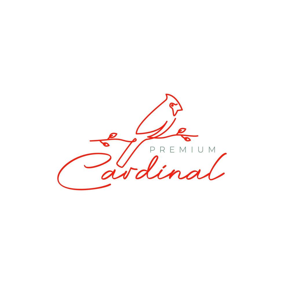 Kardinal Vogel thront Baum Zweig Blätter feminin Linie Kunst Logo Design Vektor