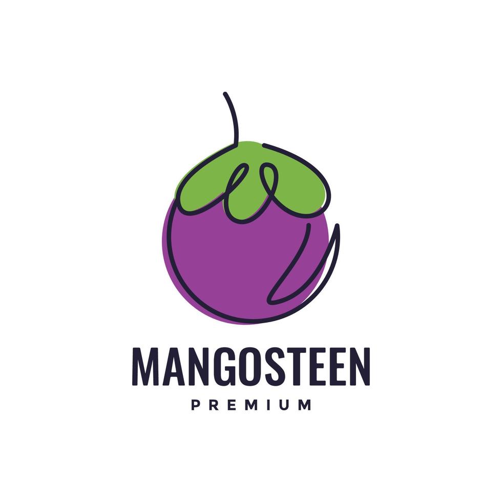 Süss frisch Obst lila Mangostan Linie Kunst modern Logo Design Vektor