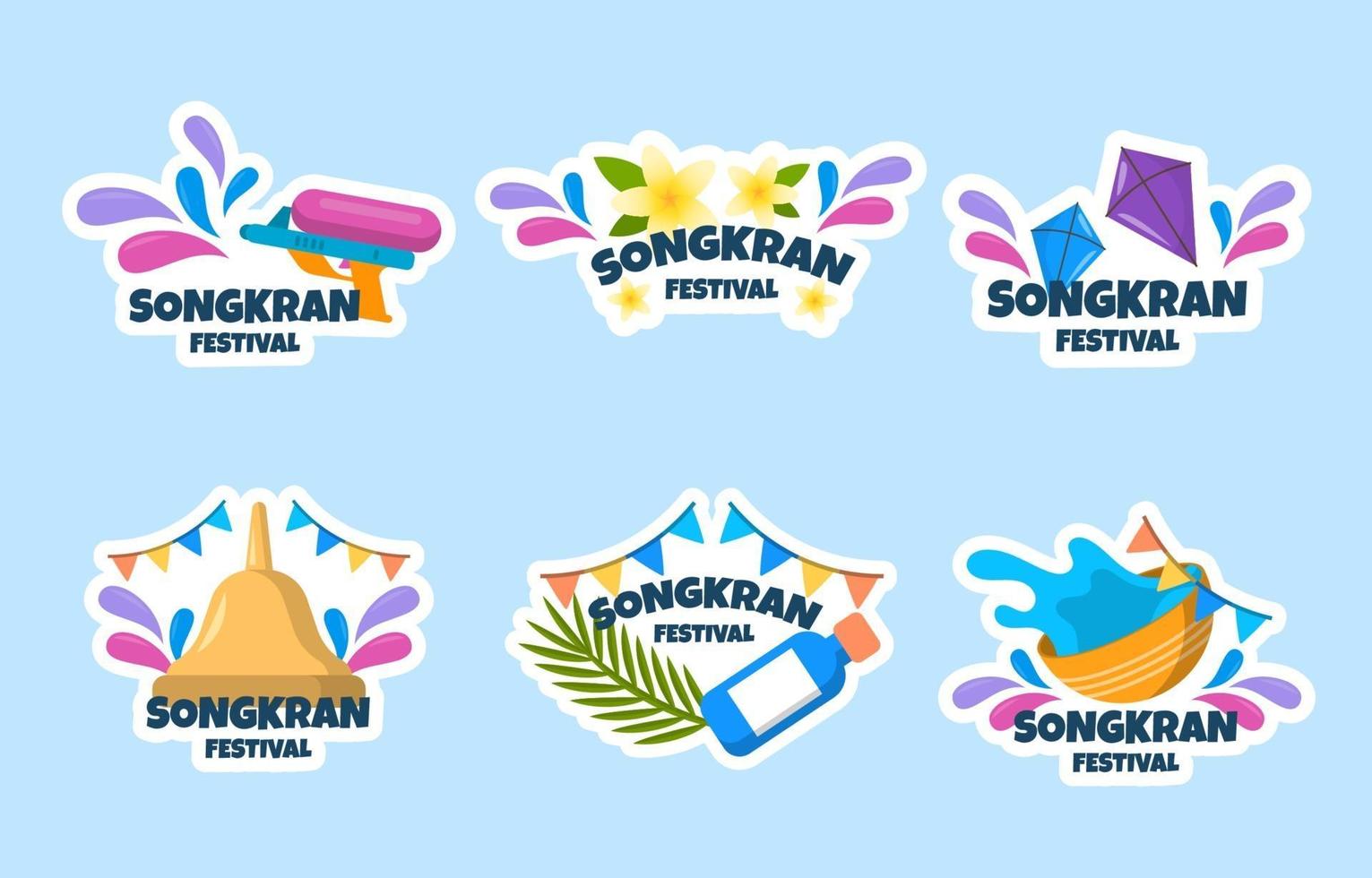 flache Songkran Festaufkleber Sammlung vektor