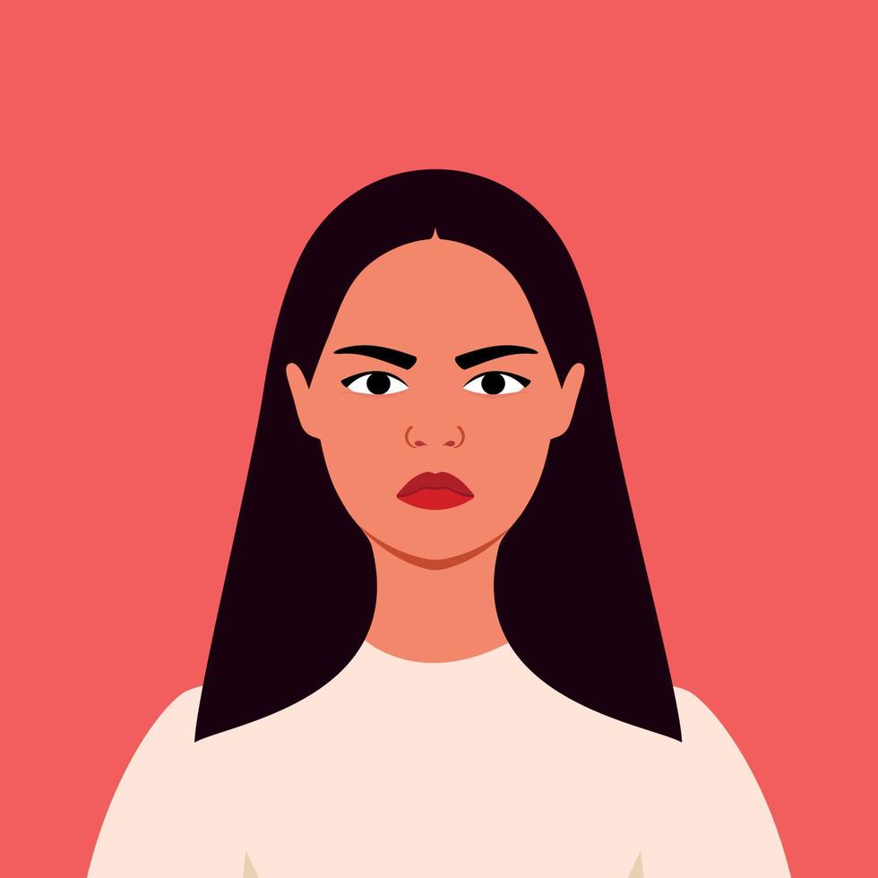 ung kvinna är arg. mänsklig känslor. symboliserar ilska, dyster och vrede. platt stil vektor