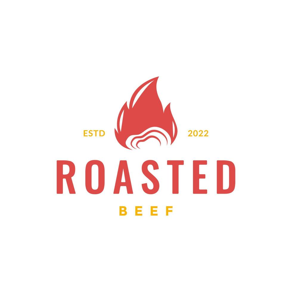 rostad grill brand flamma smak nötkött halal mat årgång enkel logotyp design vektor